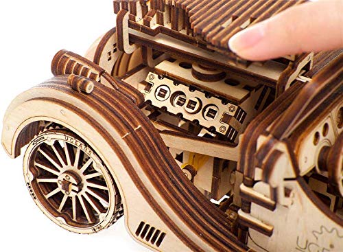 UGEARS VM-01 Roadster Vehicle – 3D Wooden car DYI – Fun Projects for Adults– 3D Mechanical Working Model Idea – Plywood Material with Transmission UGEARS