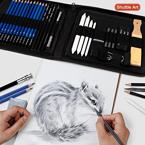 Shuttle Art Sketching and Drawing Pencils Set, 37-Piece Professional Sketch Pencils Set in Zipper Carry Case, Drawing Kit Art Supplies with Graphite Shuttle Art