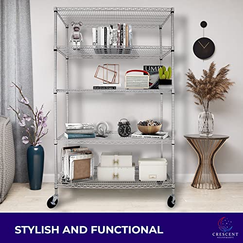 48 x 24 x 76, 4000 LBS, Commercial Metal Shelves for Storage with Wheels for Garage Shelving, 5 Tier Wire Shelving Rack for Kitchen Storage, Heavy Crescent Housewares