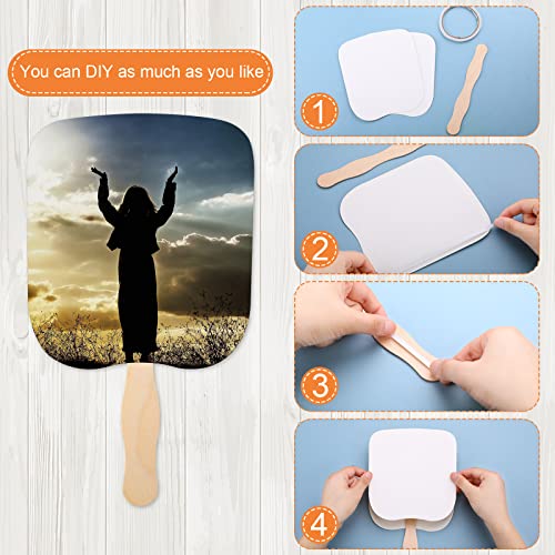 Fan Handle Craft Sticks Wavy Wooden Sticks, Blank White Cardstock, Double Sided Tape Church Fans for DIY Crafting Painting Hand Held Parlor Fans Kathfly