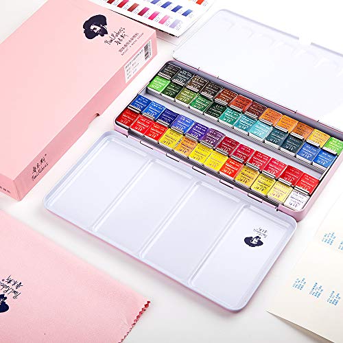 Paul Rubens Artist Grade Watercolor Paint, 48 Colors Solid Cakes with Portable Metal Box for Artists, Beginners, Hobbyists, Students Paul Rubens
