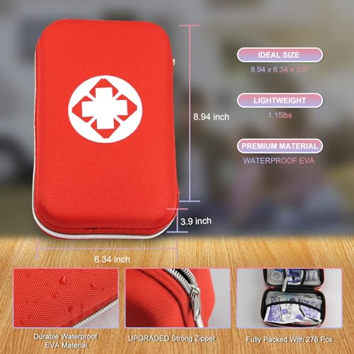 276PCS First Aid Kit Home Car Camping Hiking Emergency Supplies Small Compact Lovely Bag for School Outdoor, Basic Outdoor Essentials Survival Kit AMORNING