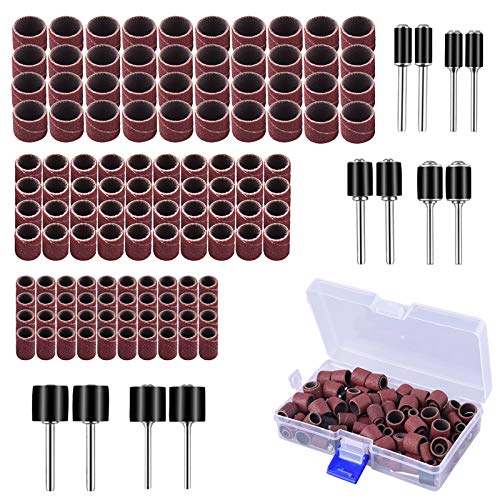 AUSTOR Aluminum Oxide Sanding Drum Set with Free Box Including 120 Pieces Drum Sander Sanding Sleeves and 12 Pieces Drum Mandrels for Dremel Rotary AUSTOR