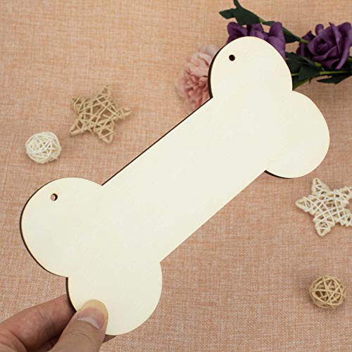 3 Pcs Dog Bone Wood Sign Blank Wooden Plaque Unfinished Wood DIY Crafts Hanging Sign with Ropes for Puppy Pet House Door Wall Decorative, 3.9x7.9 Creaides