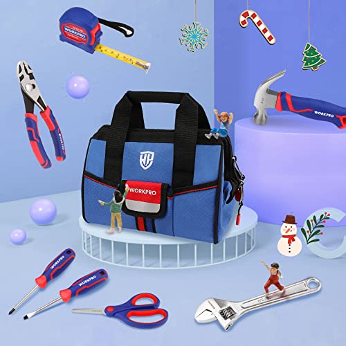 WORKPRO 9-Piece Kids Real Hand Tool Set, Blue Junior Tool Kit with Storage Bag for Boys, Girls, Children DIY Building and Woodworking, Age 8+ WORKPRO