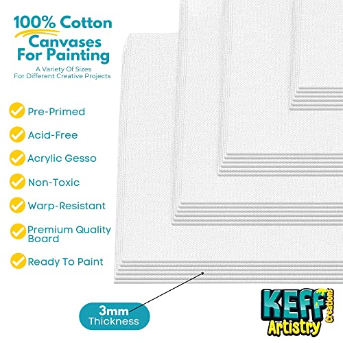 KEFF Canvases for Painting - 24 Pack Art Paint Canvas Panels Set Boards - 5x7, 8x10, 9x12, 11x14 Inches 100% Cotton Primed Painting Supplies for KEFF