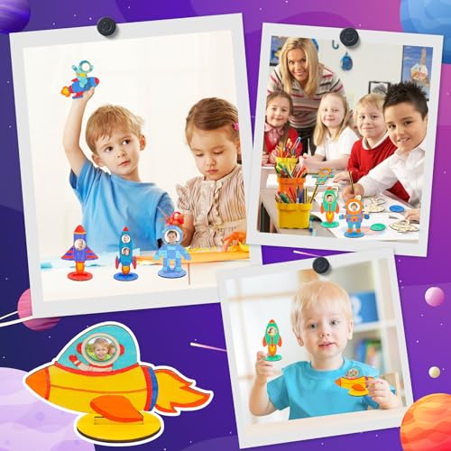 24 Pcs Rocket Space Wooden Craft Kit Rocket for Painting,Unfinished Wood Cutouts Crafts,DIY Outer Space Birthday Party Decorations BAPHILE