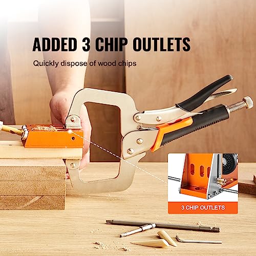VEVOR Pocket Hole Jig Kit, 34 Pcs Pocket Hole Jig System with 11" C-clamp, Fixture, Step Drills, Wrenches, Drill Stop Rings, Square Drive Bits, VEVOR