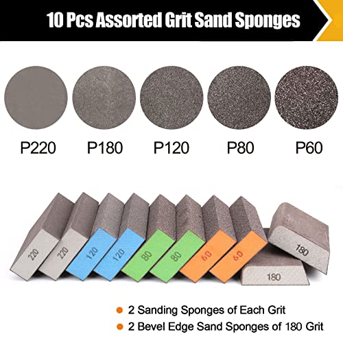 BOSHCRFAT 10 Pack Sanding Block, Washable and Reusable Sanding Sponge for Wood Drywall Metal Glasses Coarse/Medium/Fine/Superfine in BOSHCRAFT