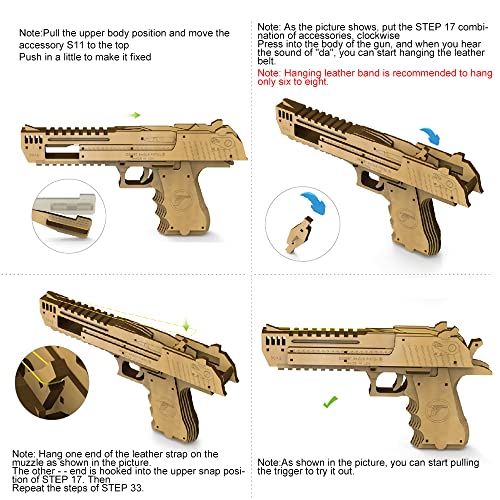 3D Wooden Puzzles, Desert Eagle Wood Gun Rubber Band Pistol Toys Machinery Model Best Gift Puzzle for Adults and Child VJOALIN