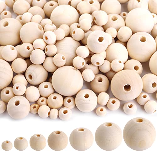 Foraineam 1000 Pieces Wood Beads Unfinished Natural Wooden Loose Beads Round Spacer Beads for Craft Making (6mm, 8mm, 10mm, 12mm, 14mm, 16mm, 20mm) Foraineam