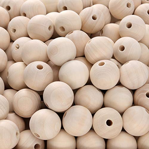 HAKZEON 25mm 300 PCS Natural Wooden Beads for Crafts, Round Spacer Unfinished Loose Wood Beads Set for Assorted Jewellery Making, Garland, Home HAKZEON