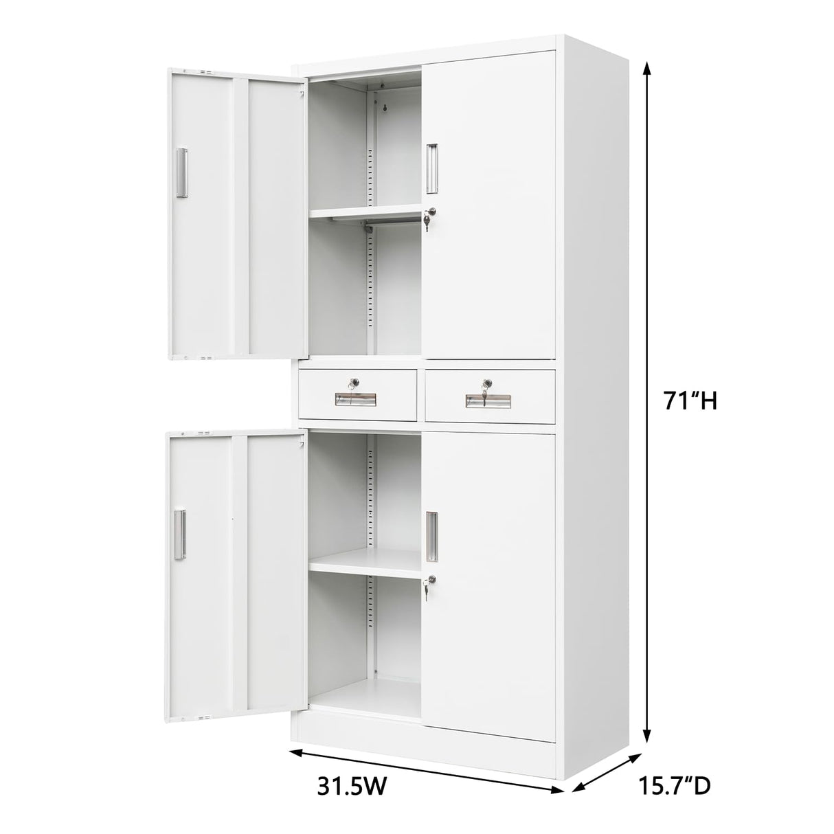 CJF Metal Storage Cabinet with Adjustable Shelves and Drawers, Locking Pantry Storage Cabinet for Office, Garage, Home, School, Utility (White) CJF