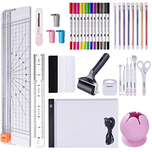 GO2CRAFT 37Pcs Essential Tool Set for Cricut Machine, Ultimate Tool with 7Pcs Weeding Tools for Vinyl, LED Light Pad, 12'' Paper Cutter, Vinyl Scrap GO2CRAFT