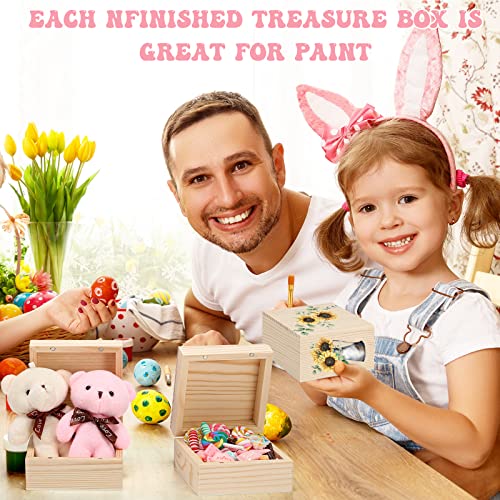 22 Pcs Unfinished Wood Box for Crafts with Magnetic Hinged Lid 3.5 x 3.5 x 2 Inch Wooden Square Paintable Box with 10 Pcs Paint Brushes 4 Sheets Roowest