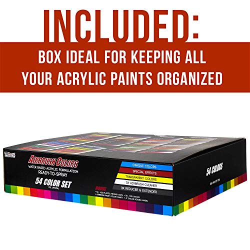 U.S. Art Supply 54 Color Ultimate Acrylic Airbrush, Leather & Shoe Paint Set with Cleaner, Thinner, 50-Plastic Mixing Cups, 50-Wooden Mix Sticks and U.S. Art Supply