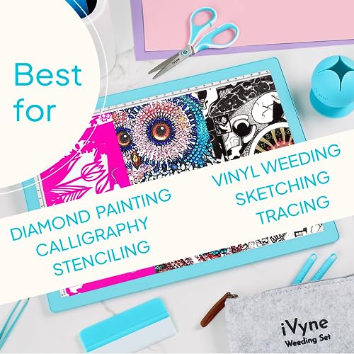 iVyne Rechargeable A4 Light Pad for Tracing & Weeding - LED Light Board for Weeding Vinyl - for Cricut Vinyl Weeding Tools - Ultra-Thin & Portable - iVyne