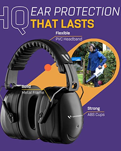 Vanderfields Ear Protection Earmuffs - Shooting Ear Muffs for Noise Cancelling - Passive Reduction for Safety Hearing - Adult Headphones for Lawn Vanderfields