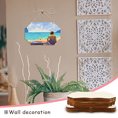 FSWCCK 24 Pieces Unfinished Hanging Wood Sign Blank with Ropes, Rectangle Blank Wood Sign Plain Hanging Craft Door Signs Wall Art Farmhouse Wooden FSWCCK