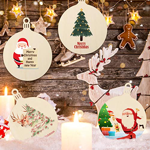 WILLBOND 8 Pcs Wooden Round Cutouts Christmas Hanging Ornaments Large Round Cutouts Star Shape Unfinished Blank Cutouts Christmas Hanging for WILLBOND