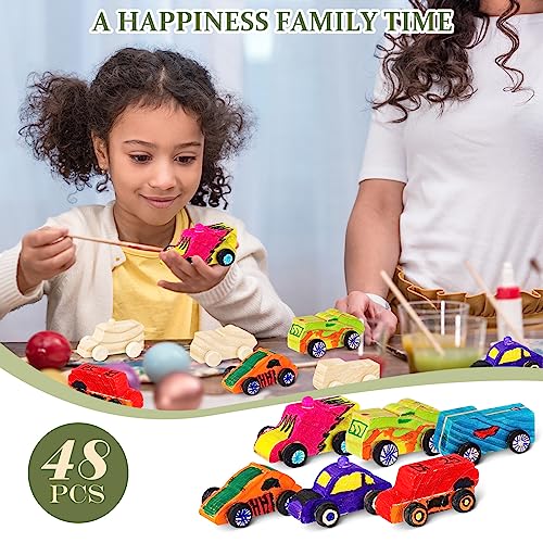 Lenwen 48 Pcs Wood DIY Car Toys for Party Unfinished Wooden Cars, Wooden Toy Cars Wooden Arts and Crafts DIY Toys for Students Girls Boys Home Lenwen