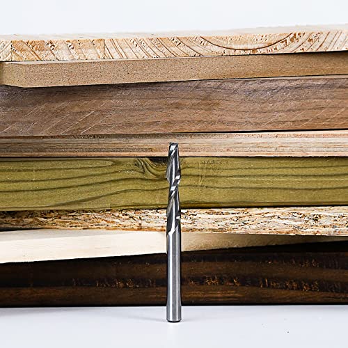 SpeTool Spiral Router Bits with UpCut 1/4 inch Cutting Diameter, 1/4 inch Shank 3 inch Extra Long HRC55 Solid Carbide CNC End Mill for Wood Cut, SpeTool