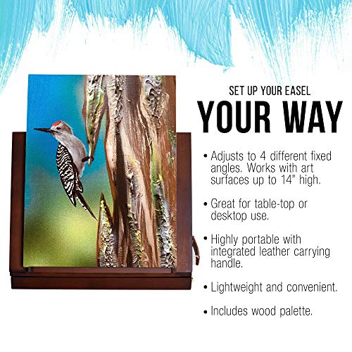 U.S. Art Supply Walnut Solana Adjustable Wood Desk Table Easel with Storage Drawer, Paint Palette, Premium Beechwood - Portable Wooden Artist US Art Supply