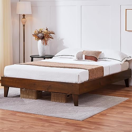 Yaheetech Deluxe Solid Pine Wood Full Bed Frame with DIY Headboard Slots and Wooden Slats Support Yaheetech