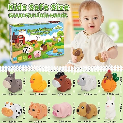 V-Opitos Learning Farm Animal Toys for Kids Age 1, 2, 3 Year Old, 10 Pack Farm Animal Matching Fine Motor Montessori Toys, Christmas, Birthday Gifts V-Opitos