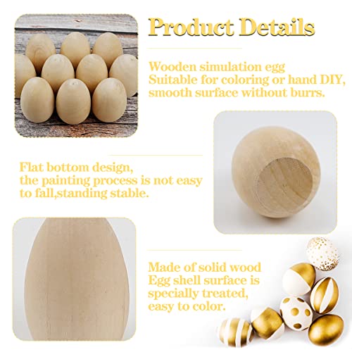 LNQ LUNIQI 10Pcs Unfinished Wooden Eggs 2.5 Inch Smooth Flat Bottom Unpainted Eggs Fake Wooden Eggs for Crafts, Easter Decorations and Gifts LNQ LUNIQI