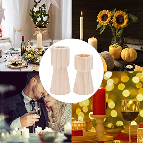 GORGECRAFT 2 Size Unfinished Wooden Candlesticks Wood Holders Rustic Pillar Cup Stands Candlesticks 4/5 Inch Hole Classics for Home Wedding GORGECRAFT