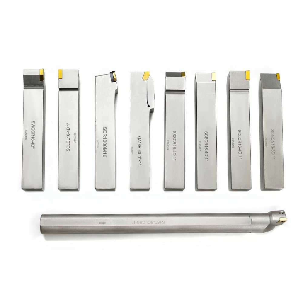 OSCARBIDE 1”Shank Nickel Plated Indexable Carbide Lathe Turning Tool Holder and Boring Bar 9 Pieces/Set,CNC Heavy-Duty indexable Insert Holders for OSCARBIDE