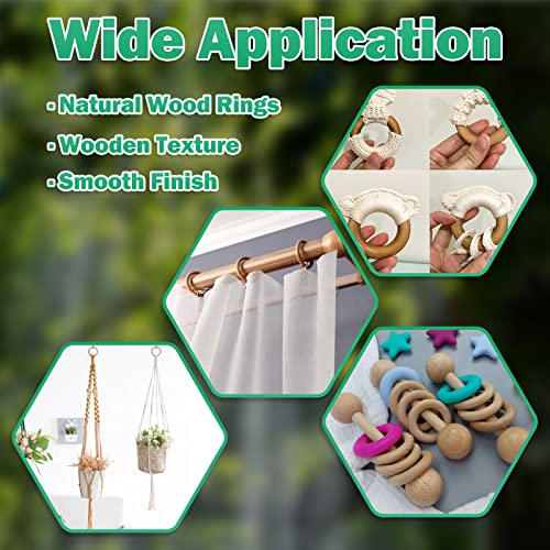 Suiwotin 50pcs 5 Sizes Natural Wood Rings, Unfinished Solid Wooden Hoops, Smooth Wooden Rings for Craft, Jewelry Making, DIY Pendant Connectors suiwotin