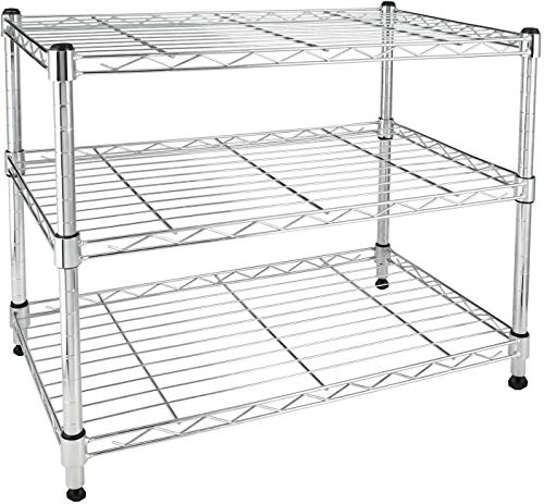 YSSOA 3-Tier Heavy Duty Storage Shelving Unit,Chrome,24.02" D x 13.78" W x 21.97" H inch, 1 Pack YSSOA