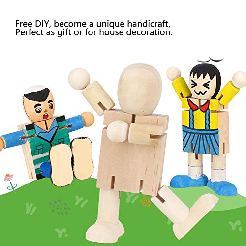 Natudeco 10PCS Toy People Set Unfinished Wood Toys Wooden Craft People Figures Unfinished Wooden Figures Kit Joint Adjustables Robot Paintable Natudeco