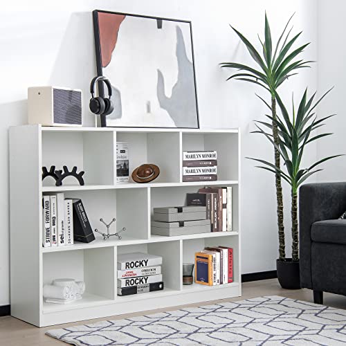 LOKO 3-Tier White Open Shelf Bookcase with 8 Cubes for Bedroom, Living Room, and Kids Room LOKO