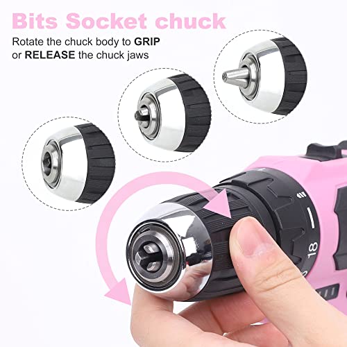 FASTPRO 42-Piece 12V Pink Drill kit, Lithium-ion Cordless Drill Driver, 3/8 in. Drill Driver Set with One 1.5 Ah Batteries, Charger and Tool Bag FASTPRO