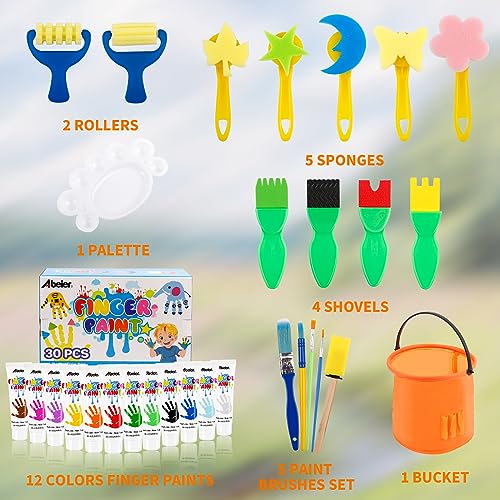 ABEIER Washable Finger Paint Kit for Toddlers, 12 Colors (1.21 oz) with Paint Tools, Safe Non-Toxic, Baby Safe Paint for Hand and Feet, Mess Free Art ABEIER