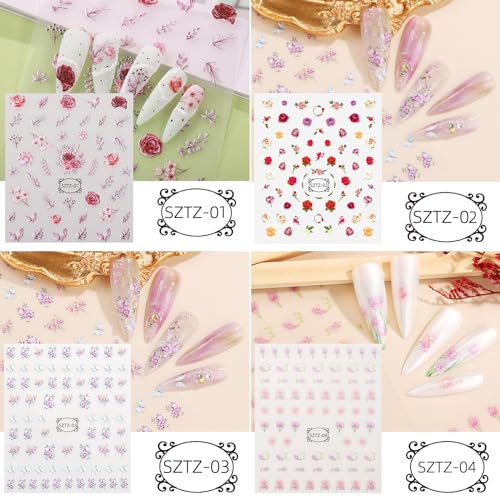 editTime 5000 Pieces (5 Boxes) Shiny Colorful Nail Art Rhinestones Nail Stone Gems Design Kit and 4 sheets flower nail art stickers with a Curved editTime