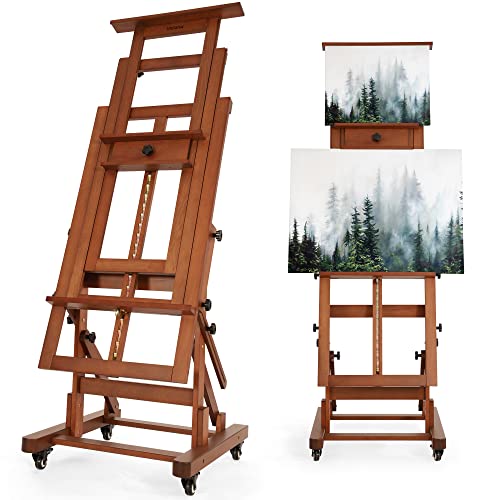 VISWIN Extra-Large Master H Frame Easel, Hold 1 or 2 Canvas up to 79", Tilts Flat, Movable Solid Beech Wood Heavy Duty Floor Easel Stand for VISWIN