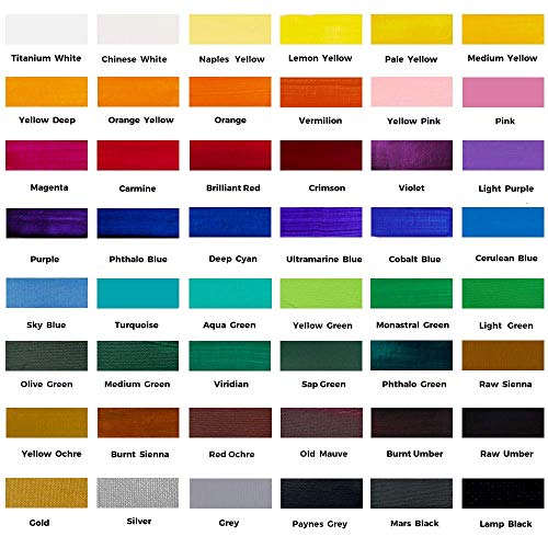 Mont Marte Signature Acrylic Paint Set, 48 Colors x 36 ml, Semi-Matte Finish, Suitable for Canvas, Wood, MDF, Leather, Air-dried Clay, Plaster, Mont Marte