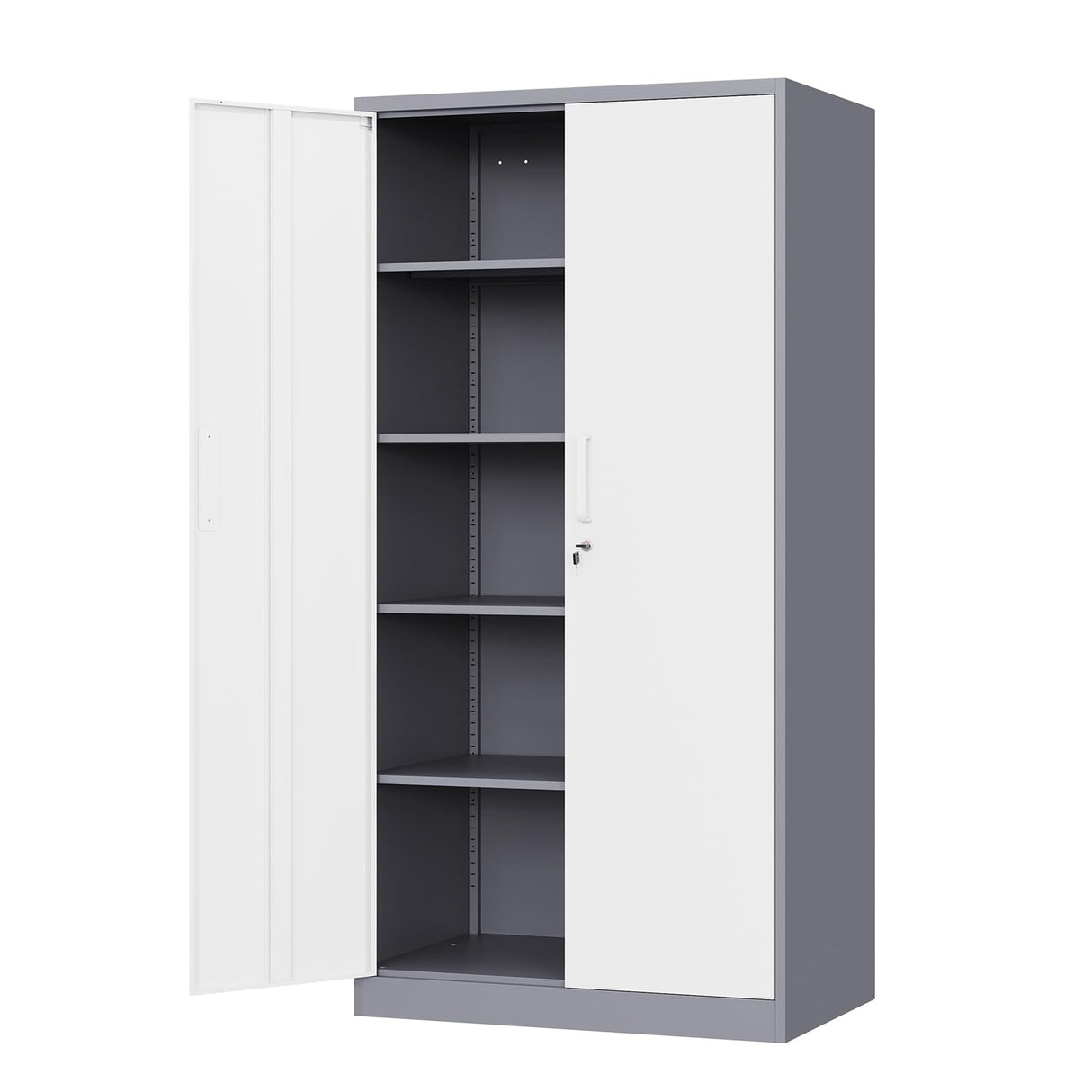 Yizosh Metal Storage Cabinet with Lock - 72" Garage Storage Cabinet with 2 Locking Doors and 4 Adjustable Shelves, Gray White Steel Lockable File Yizosh
