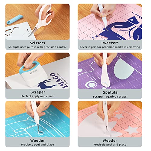 REALIKE Vinyl Weeding Tools Set Craft Vinyl Tools Kit Weeder/Scraper/Spatula/Tweezers/Scissor Basic Tool for Cricut/Silhouette/Siser HTV/Oracal Vinyl REALIKE