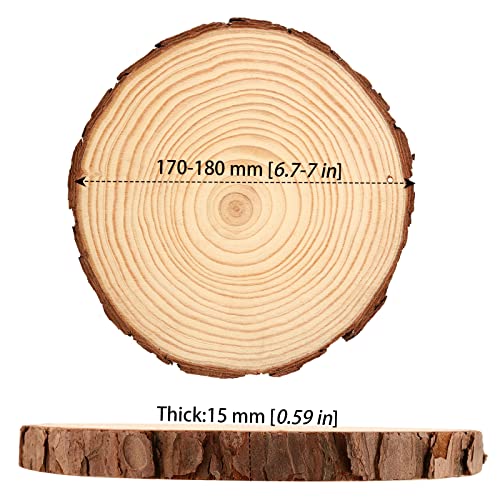 MANCHAP 10 PCS 6.7-7 Inch Drilled Wood Slices, Unfinished Predrilled Wooden Circles with Hanging String, Round Log Discs Log Slices with Holes for MANCHAP