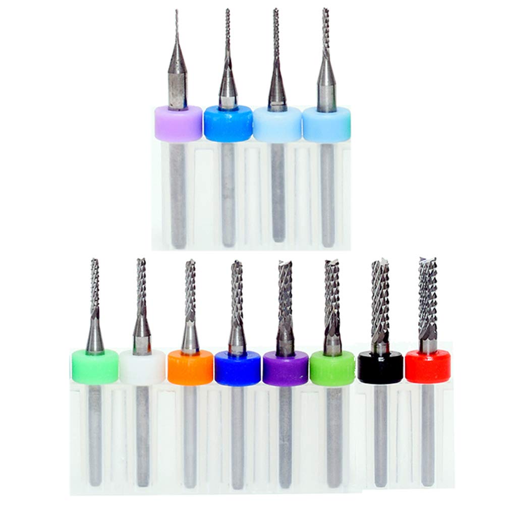 End Mill Sets, Tungsten Steel CNC Router Burrs End Milling Engraving Bits Drilling Hole Tool for PCB Circuit Board, Plastic, Fiber, Wood, Copper Knugoua