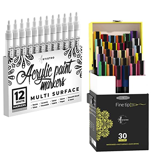 Artistro 30 Acrylic Paint Markers Medium Tip and 30 Acrylic Paint