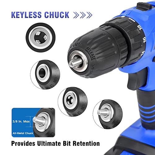 Jar-Owl 21V Cordless Drill, 350 in-lb Torque, 0-1350RMP Variable Speed, 10MM 3/8'' Keyless Chuck, 18+1 Clutch, 1.5Ah Li-Ion Battery & Charger for jar-owl