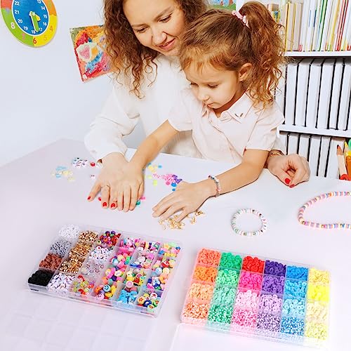 Meland Clay Beads Bracelet Making Kit - 7905Pcs Jewelry Making Kit with 28 Colors Flat Polymer Beads, Smile Face & Large Charm Beads, Craft Kit for Meland