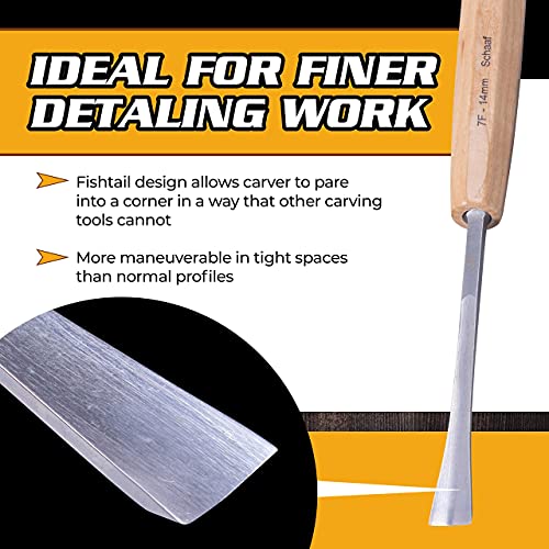 Schaaf Wood Carving Tools Set of 4 | Chisel Set with Canvas Case | Fishtail Gouges to Reach into Spaces Other Chisels Can’t | Razor Sharp CR-V 60 Schaaf Wood Carving Tools