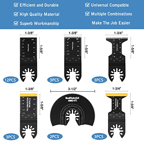 AIFICUT 26pcs Oscillating Saw Blades Titanium Multitool Blades for Wood Plastics Metal oscillating Tool Blades Kits Fit Rockwell Ridgid Ryobi AIFICUT